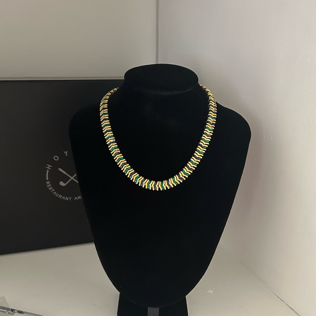 D’orlan 2 Clasp! Adjustable Elegant Gold, Emerald Green & Navy Necklace